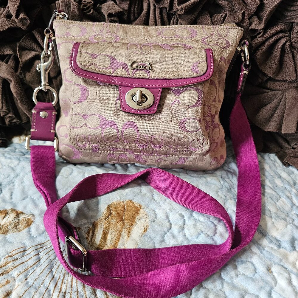 Coach Crossbody Bag in Beige and Purple